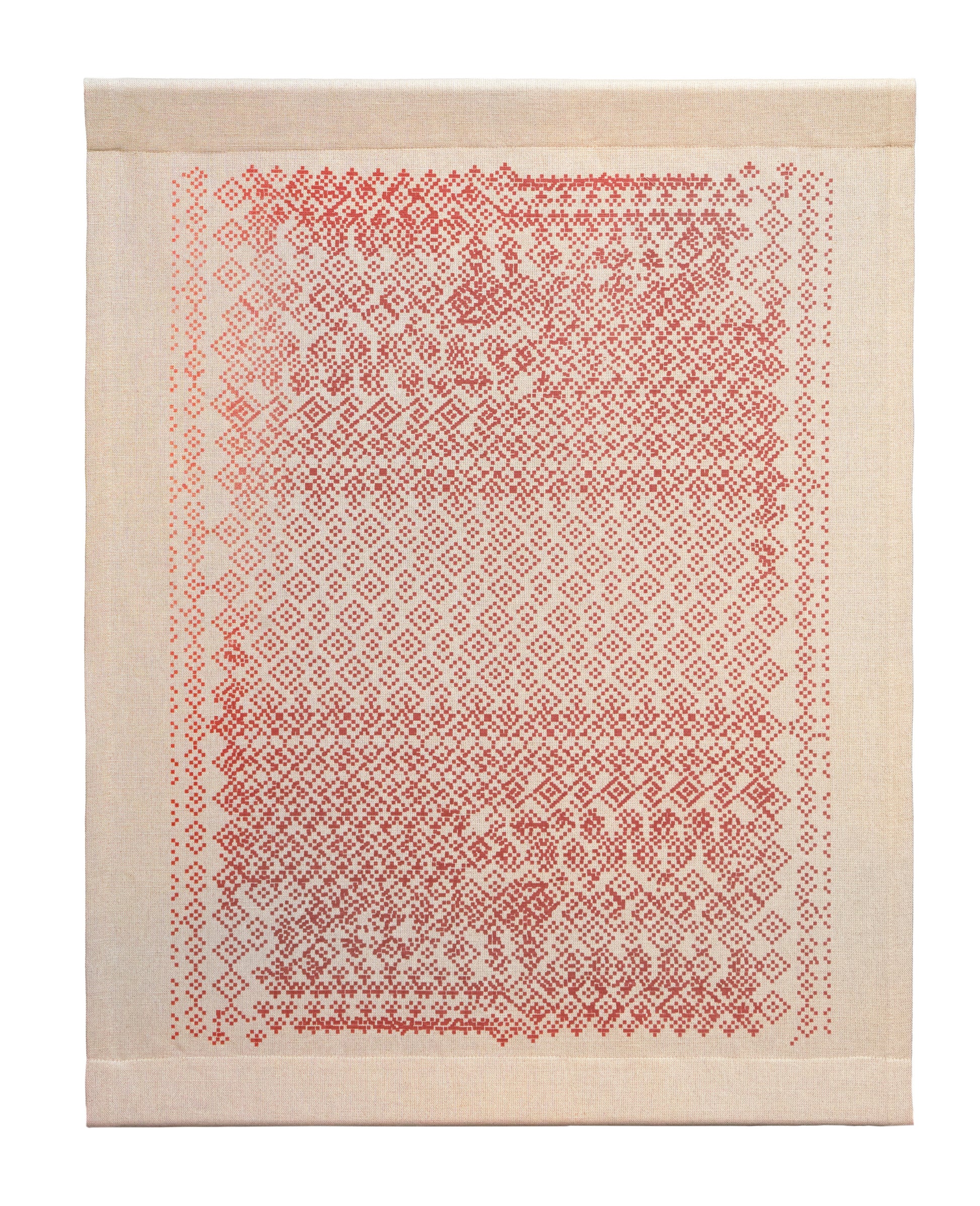 PIXEL Rojo — Serigrafía sobre lino crudo, 89 × 145 cm