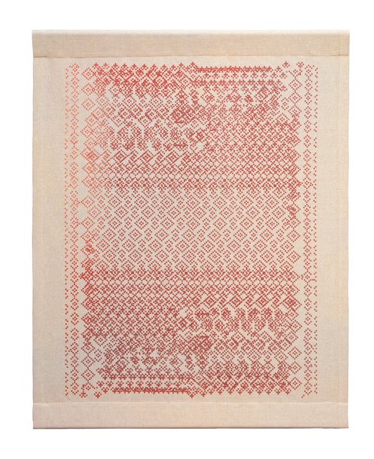 PIXEL Rojo — Serigrafía sobre lino crudo, 89 × 145 cm